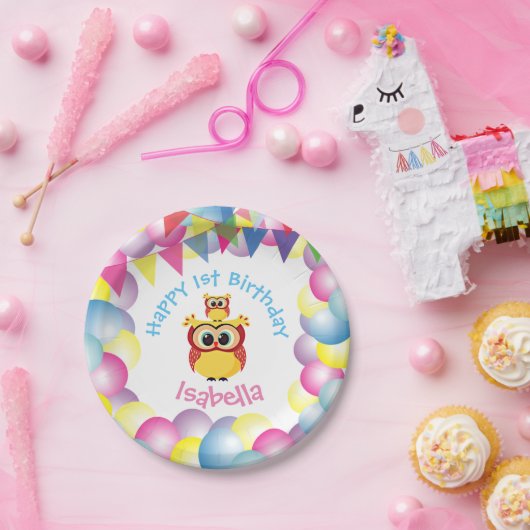 Niedlicher Kinderbaby-Eulengeburtstag Pappteller (Party)