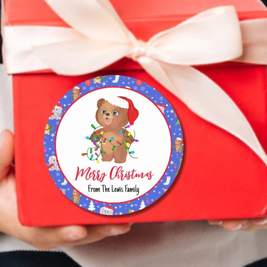 Niedlicher Kinderbär mit Zoo Frohe Weihnachten Runder Aufkleber