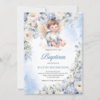 Niedlicher Kinderengel Dusty Blue Elfenbein Blume