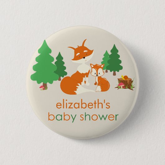Niedlicher Kinderfox und Mama-Kinderdusche Button (Vorderseite)