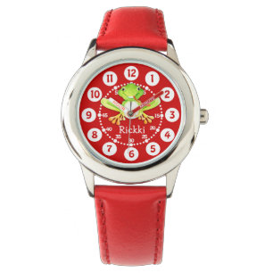 Niedlicher Kinderfrosch und Name Red Watch Armbanduhr