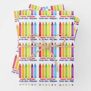 Niedlicher Kindergartenlehrer Custom Crayon Geburt Geschenkpapier Set