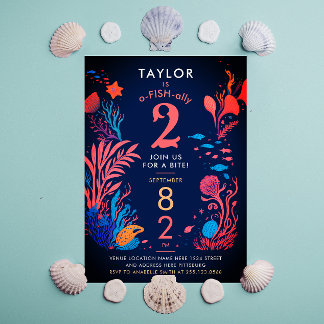 Niedlicher Kindergeburtstag der Blauen Ozeane Einladung