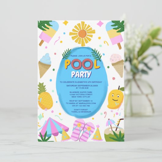 niedlicher Kindergeburtstag im Party Einladung (Stehend Vorderseite)