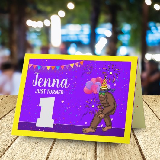 Niedlicher Kindergeburtstag-Karte mit Bigfoot pers Dankeskarte