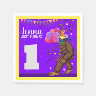 Niedlicher Kindergeburtstag-Karte mit Bigfoot pers Serviette