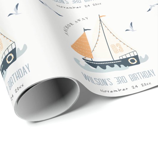 Niedlicher Kindergeburtstag Nautical Blue Sailboat Geschenkpapier (Rolleneckpunkt)