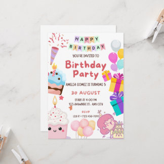 Niedlicher Kindergeburtstag Party Einladung - Farb