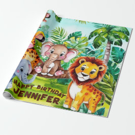 Niedlicher Kindergeburtstag Party Jungle Safari Geschenkpapier