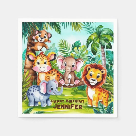 Niedlicher Kindergeburtstag Party Jungle Safari Serviette (Vorderseite)