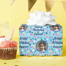 Niedlicher Kindergeburtstag-Sterne-Fotovorlage Geschenkpapier