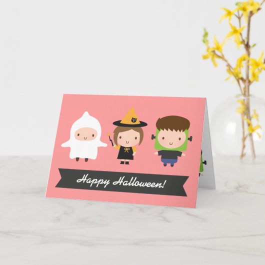 Niedlicher Kinderhalloweentrick oder -Leckerei Karte (Gelbe Blume)