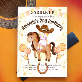 Niedlicher Kindersattel zum Geburtstag einladen Einladung