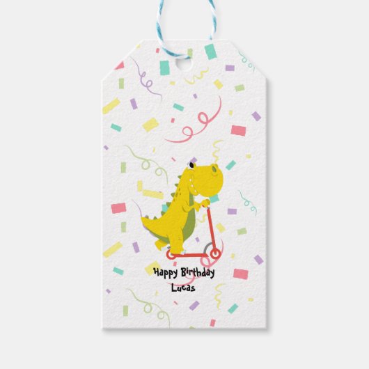 Niedlicher Kinderwagen Dinosaurier Roller Geburtst Geschenkanhänger (Vorderseite)