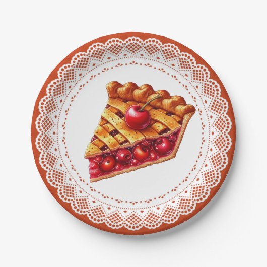 Niedlicher Kirschkuchen mit Papierteller (Vorderseite)