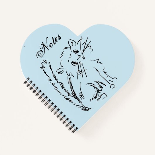 Niedlicher Kitty Cartoon Blue Heart Shapal Spiral Notizblock (Vorderseite)