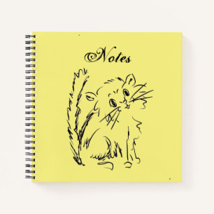 Niedlicher Kitty Cartoon Hellgelber Quadrat Spiral Notizblock