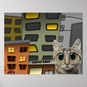 Niedlicher Kitty in der Stadt, Plakat-Druck Poster