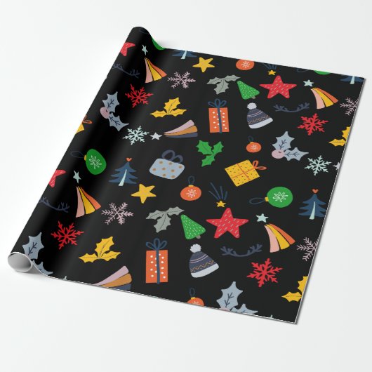 Niedlicher klassischer Motif Weihnachts Schwarzer  Geschenkpapier (Ungerollt)