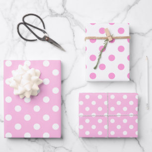 Niedlicher klassischer Pink und weißer Polka-Dot Geschenkpapier Set