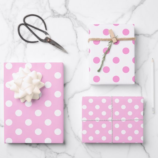 Niedlicher klassischer Pink und weißer Polka-Dot Geschenkpapier Set (Vorderseite)