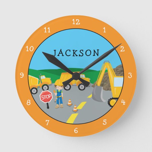 Niedlicher Kleinbauwagen Mit Monogramm Runde Wanduhr (Vorderseite)