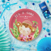 Niedlicher kleiner Affe ein Mädchen tropisch pink Pappteller (Party)