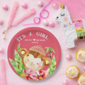 Niedlicher kleiner Affe ein Mädchen tropisch pink Pappteller (Party)