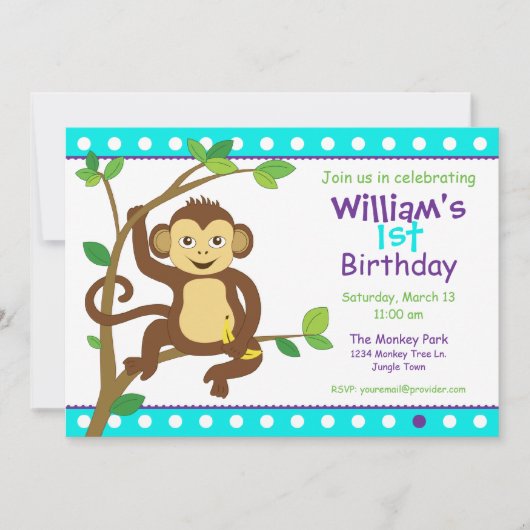 Niedlicher kleiner Affe Einladung (Vorderseite)