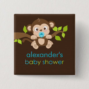 Niedlicher kleiner Affe-Jungen-Baby-Duschen-Knopf Button