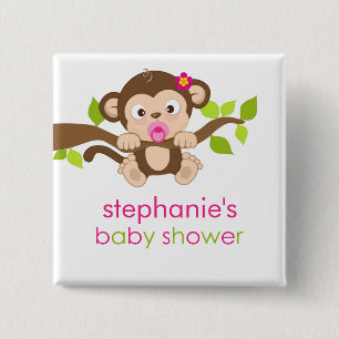 Niedlicher kleiner Affe-Mädchen-Baby-Duschen-Knop Button