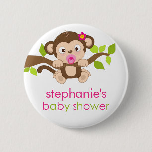 Niedlicher kleiner Affe-Mädchen-Baby-Duschen-Knopf Button