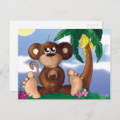 Niedlicher kleiner Affe neben Bananenbaum Postkarte (Vorne/Hinten)