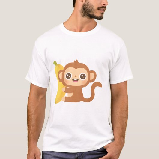 Niedlicher Kleiner Affe und Banane T-Shirt (Vorderseite)