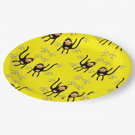 Niedlicher kleiner Affe und Bananen Pappteller (Schrägansicht)