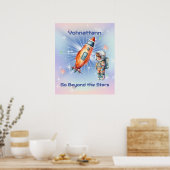 Niedlicher kleiner Astronaut mit Rakete Poster (Küche)