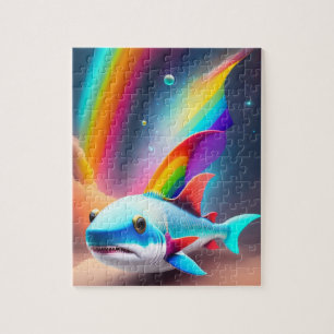 Niedlicher kleiner Babyhai mit Regenbogenfarben Puzzle