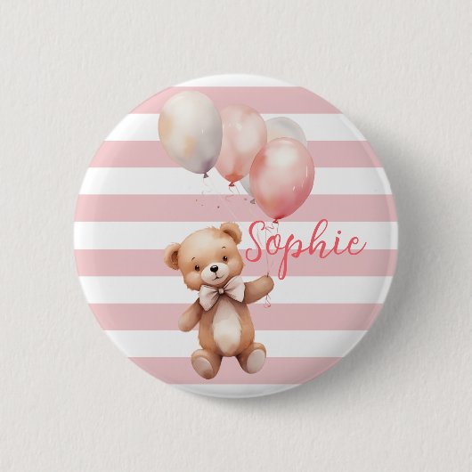 Niedlicher kleiner Bär in Rosa Button (Vorderseite)