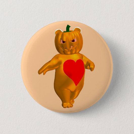 Niedlicher kleiner Bär mit Kürbiskopf Button (Vorderseite)