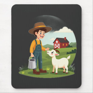 Niedlicher kleiner Bauernjunge Ziege Mousepad