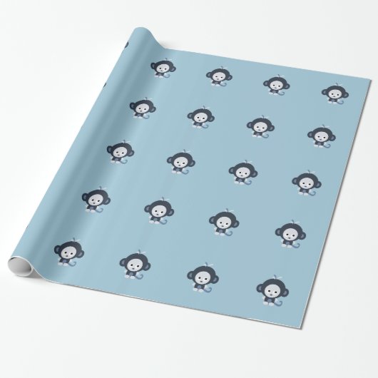 Niedlicher kleiner blauer Affe Geschenkpapier (Ungerollt)