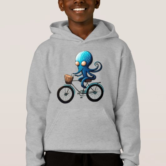 Niedlicher kleiner blauer Oktopus auf einem Fahrra Hoodie (Vorderseite)