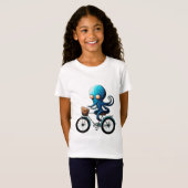Niedlicher kleiner blauer Oktopus auf einem Fahrra T-Shirt (Vorne ganz)