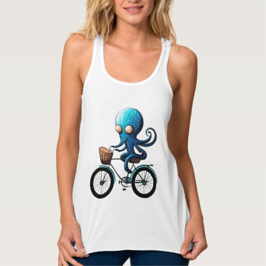 Niedlicher kleiner blauer Oktopus auf einem Fahrra Tank Top (Vorderseite)
