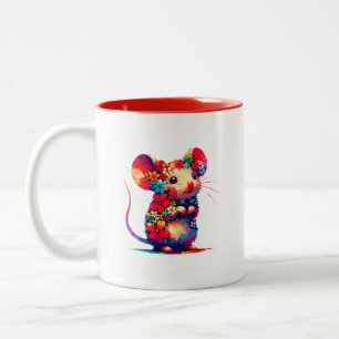 Niedlicher kleiner blumiger Mauskrug! Squeak! Zweifarbige Tasse