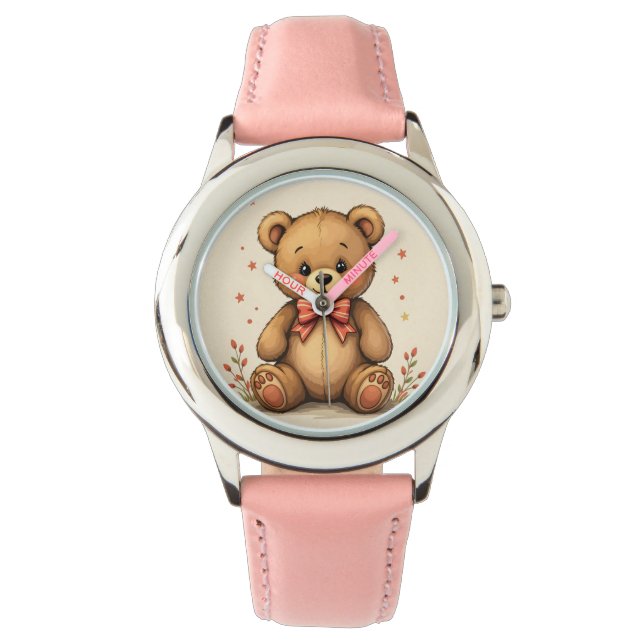 Niedlicher kleiner brauner Bär mit Krawatte Armbanduhr (Vorderseite)