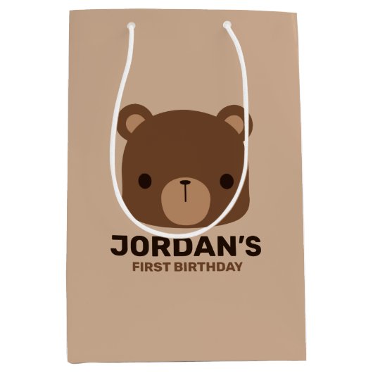 Niedlicher kleiner brauner Bär mit Personalisierte Mittlere Geschenktüte (Vorderseite)