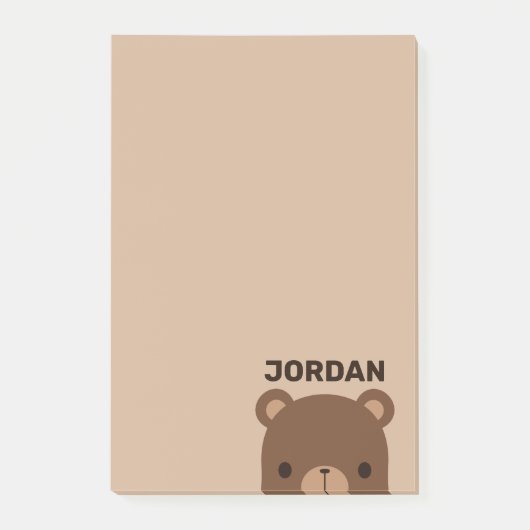 Niedlicher kleiner brauner Bär mit Personalisierte Post-it Klebezettel (Vorderseite)