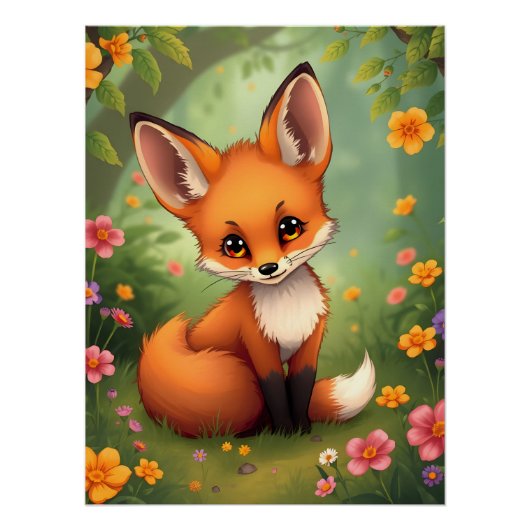 Niedlicher kleiner brauner Fuchs im Wald Poster (Vorderseite)