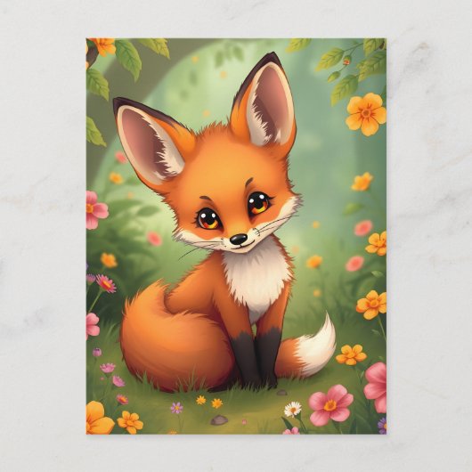 Niedlicher kleiner brauner Fuchs im Wald Postkarte (Vorderseite)